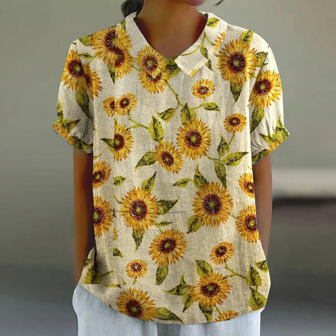 2025 Summer Women's Blouse Casual Print Short Sleeve T-Shirt Fit Lapel Neck Blouse Fashion Trend Button Blouses for Woman Tops