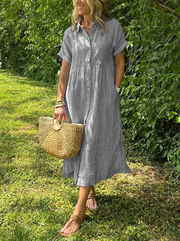 Fleur | Women's Striped Shirt Cardigan Dress