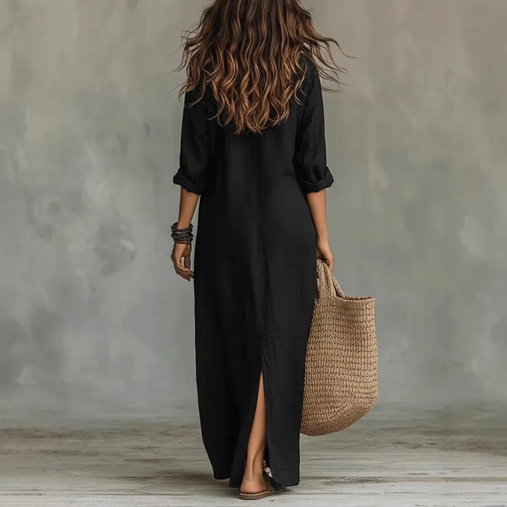 Agnes™ | Elegant Long Linen Shirt Dress
