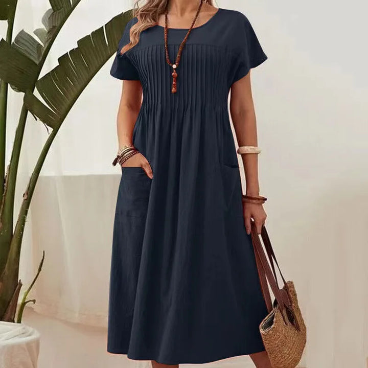 Hazel | Women's Vintage O-Neck Midi Dress