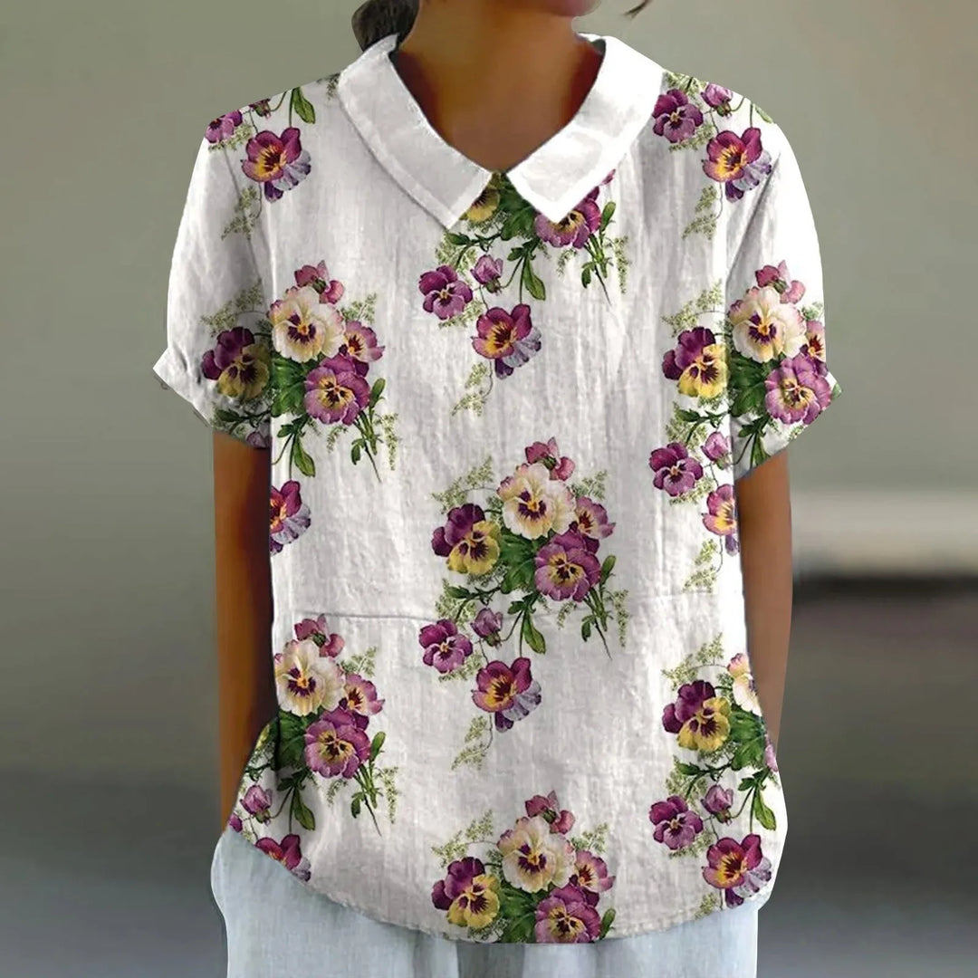 2025 Summer Women's Blouse Casual Print Short Sleeve T-Shirt Fit Lapel Neck Blouse Fashion Trend Button Blouses for Woman Tops