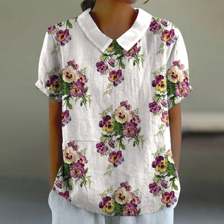 2025 Summer Women's Blouse Casual Print Short Sleeve T-Shirt Fit Lapel Neck Blouse Fashion Trend Button Blouses for Woman Tops