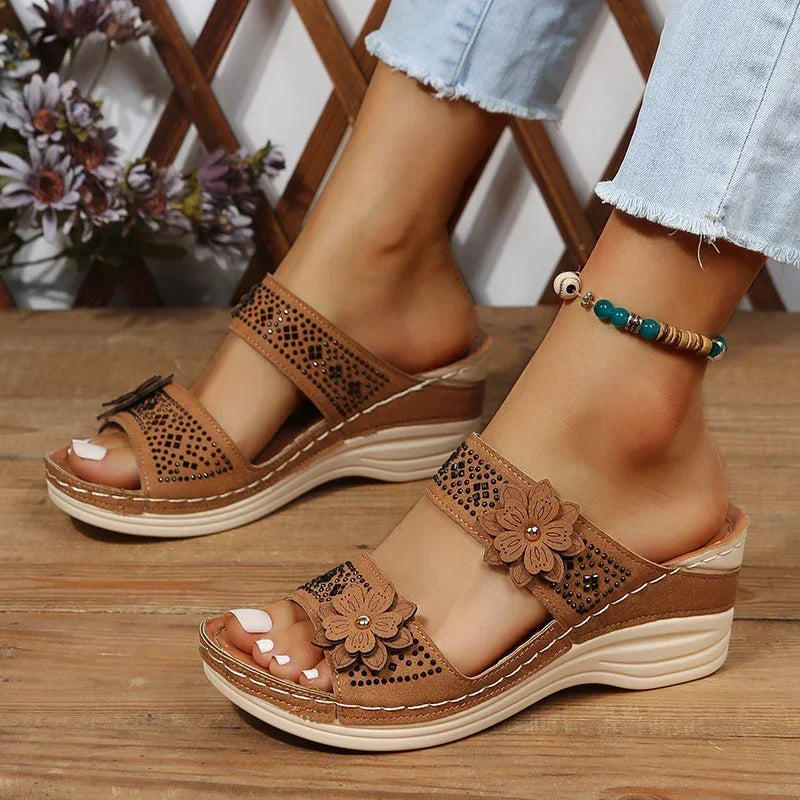 Rosalia™ | Roman Flower Wedge Slipper