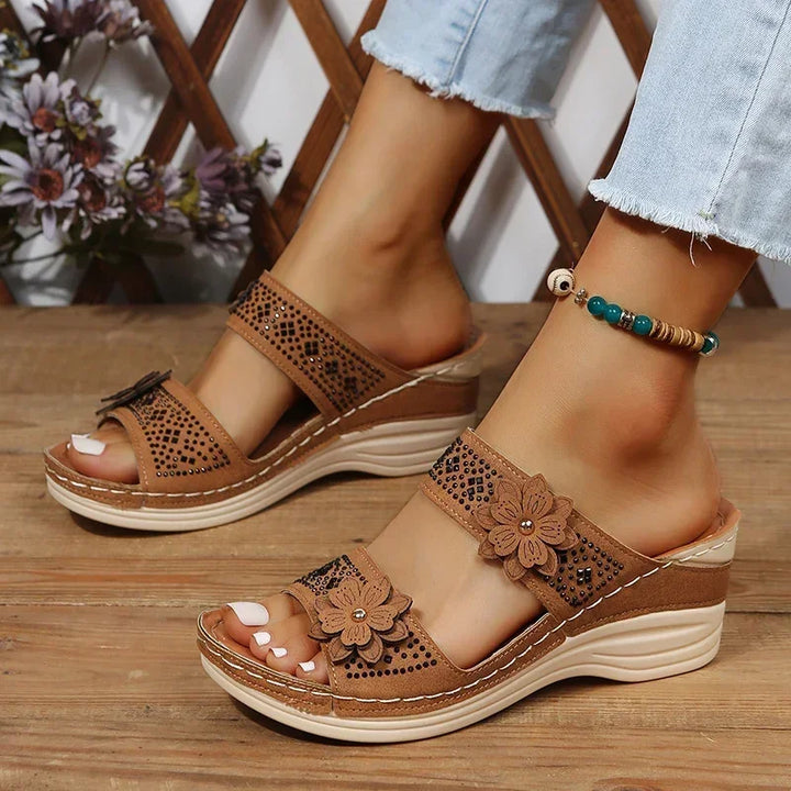Rosalia™ | Roman Flower Wedge Slipper