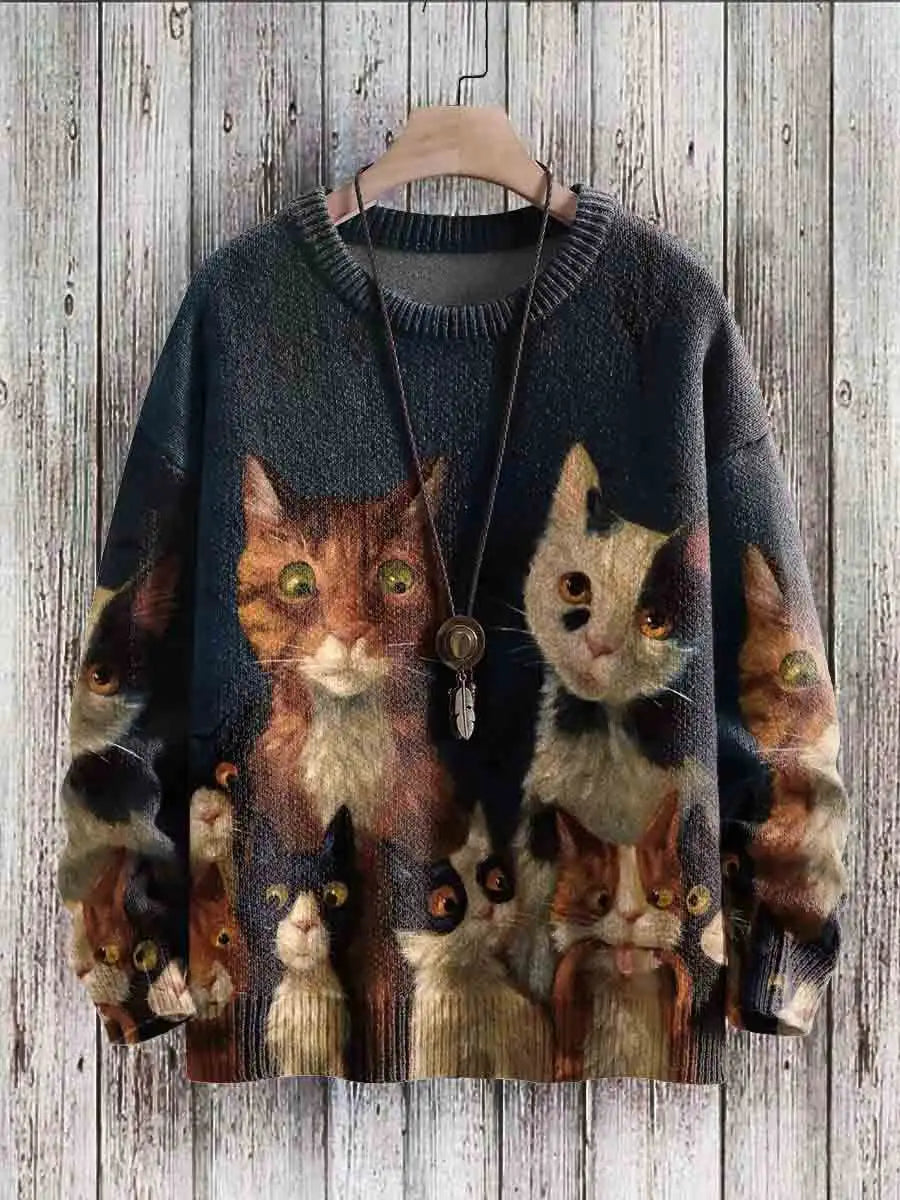Giggle | Funny Cat Art 3D Knit Pullover