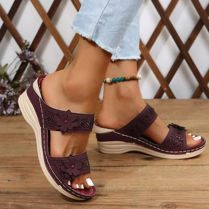 Rosalia™ | Roman Flower Wedge Slipper