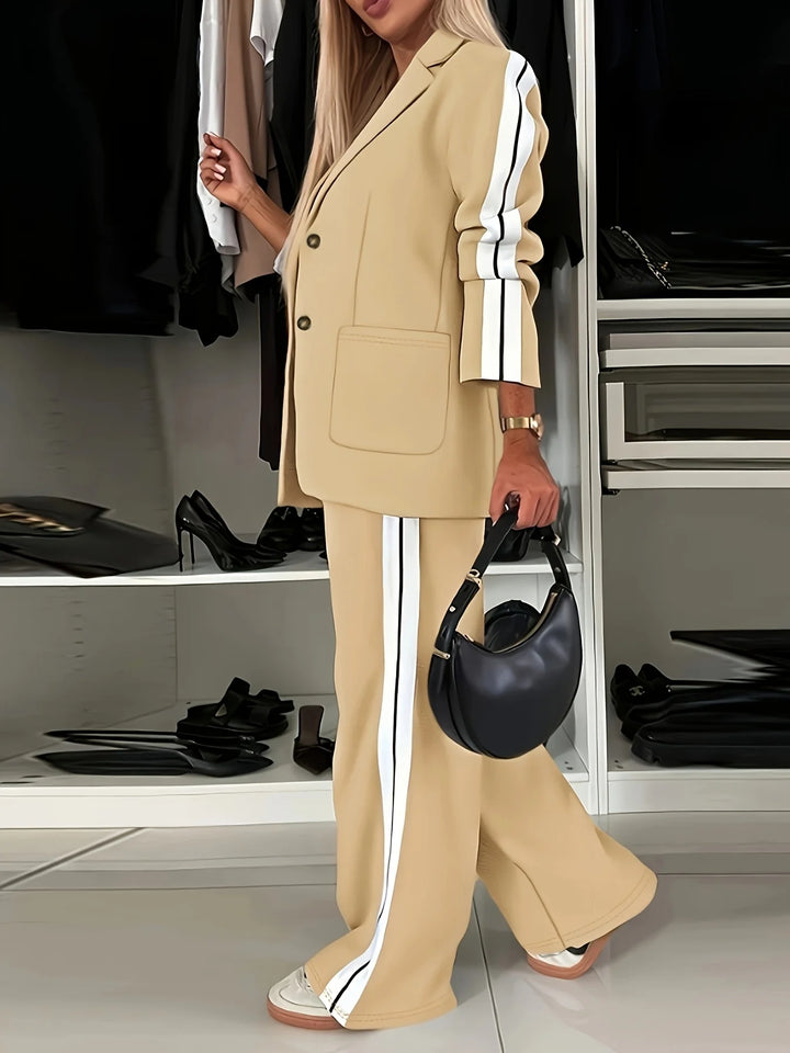 Iris | Black & White Striped Blazer Suit Set