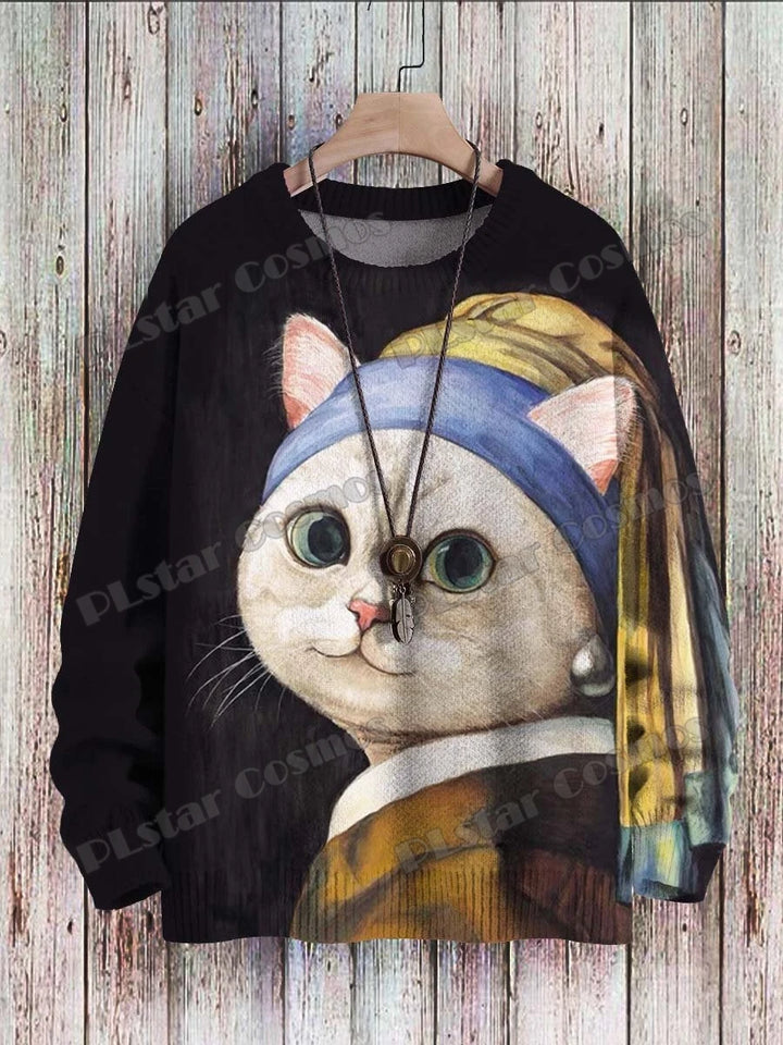 Aurora | All-Over Cat Art Knit Pullover