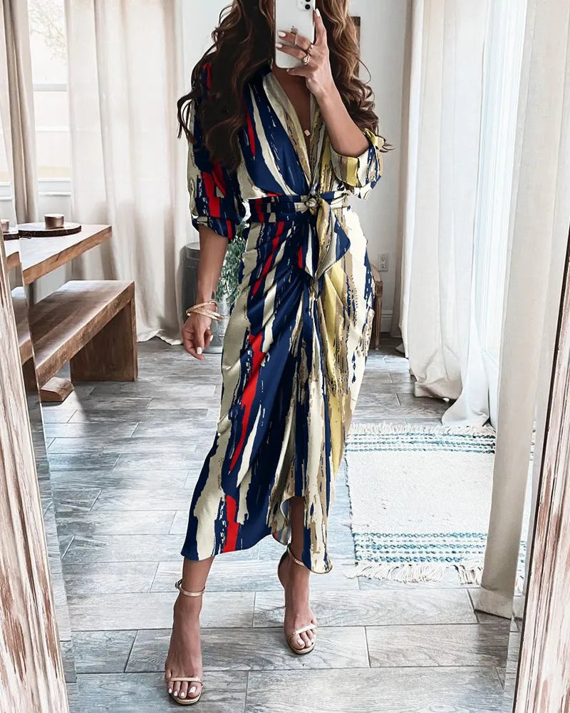 Viviane | Geometric Leopard Wrap Midi Dress