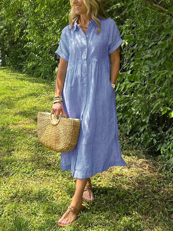 Fleur | Women's Striped Shirt Cardigan Dress