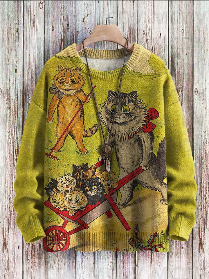 Whiskers | Vintage Cat Print Knit Pullover