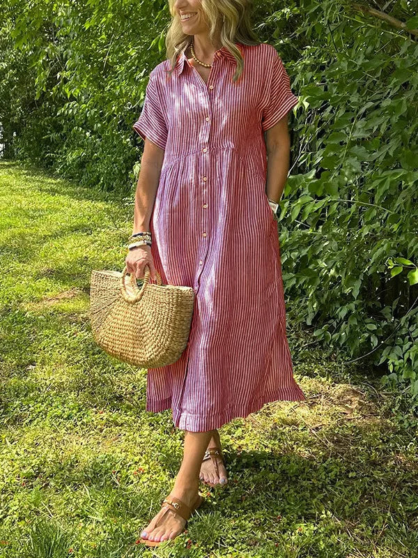 Fleur | Women's Striped Shirt Cardigan Dress