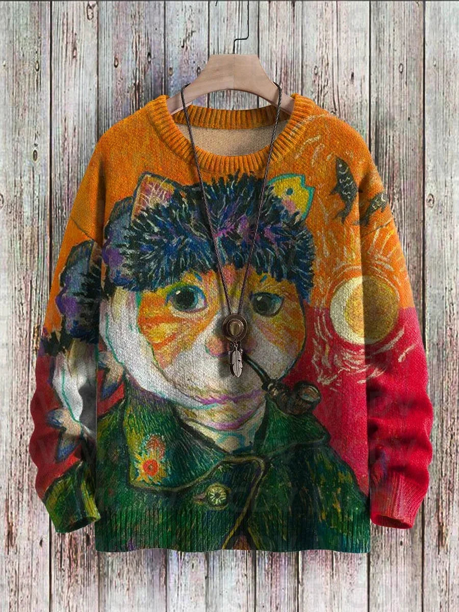 Mochi | Cute Cat Art Knit Pullover