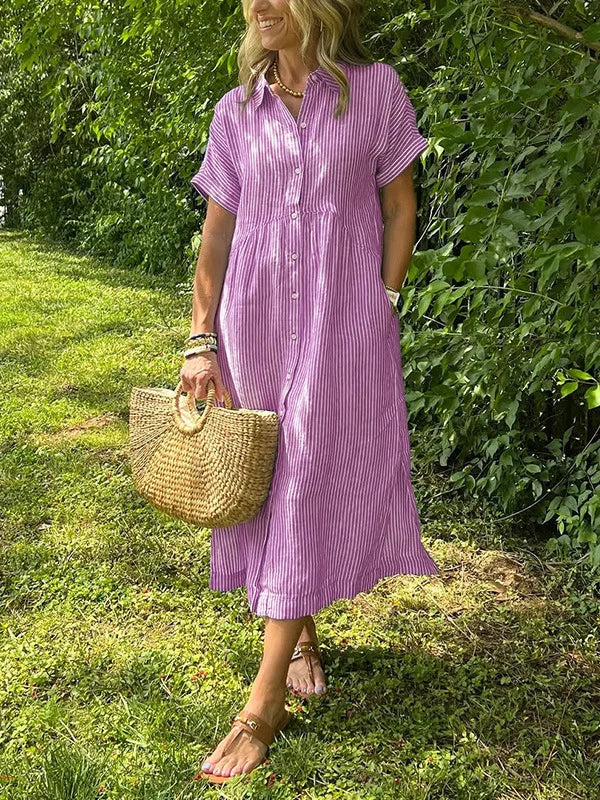 Fleur | Women's Striped Shirt Cardigan Dress