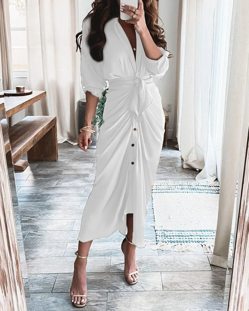 Viviane | Geometric Leopard Wrap Midi Dress