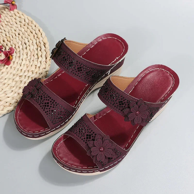 Rosalia™ | Roman Flower Wedge Slipper