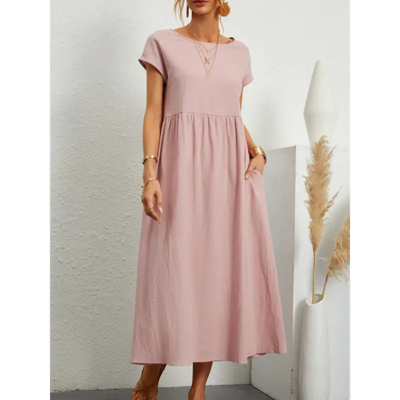 Elise | Women's Cotton Linen A-Line Midi Sundress