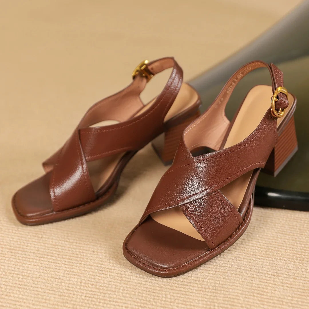 Francesca | Leather Cross-Strap Heeled Sandals