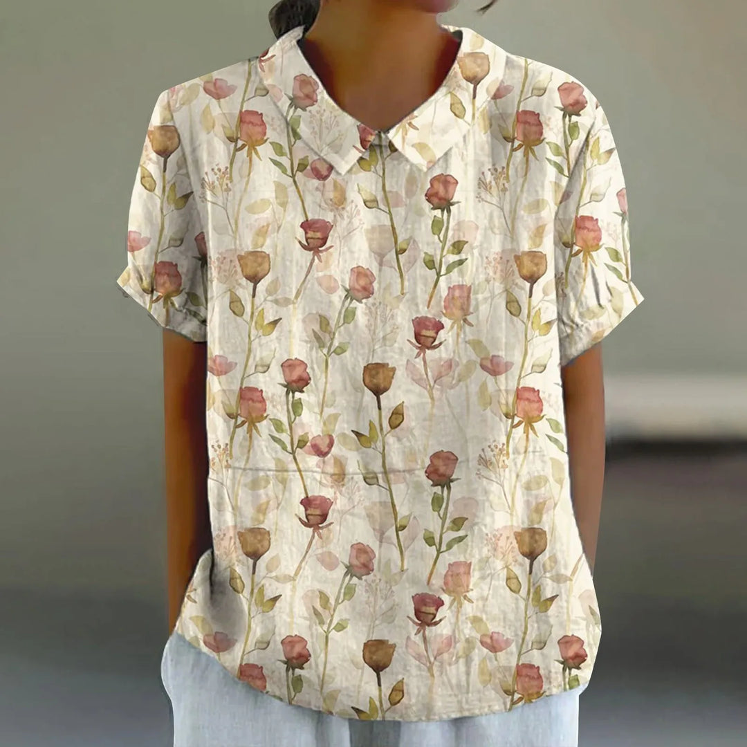 2025 Summer Women's Blouse Casual Print Short Sleeve T-Shirt Fit Lapel Neck Blouse Fashion Trend Button Blouses for Woman Tops