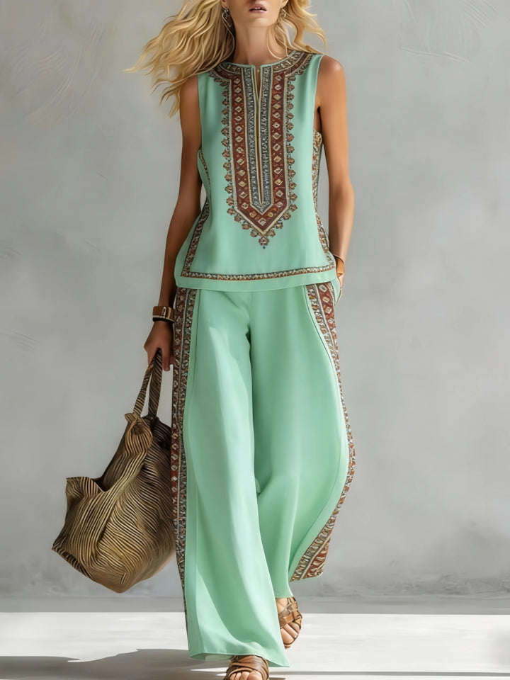 Margot | Retro Print Sleeveless Top & Trouser Set