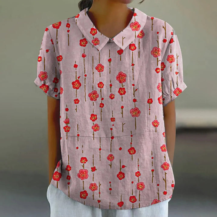 2025 Summer Women's Blouse Casual Print Short Sleeve T-Shirt Fit Lapel Neck Blouse Fashion Trend Button Blouses for Woman Tops