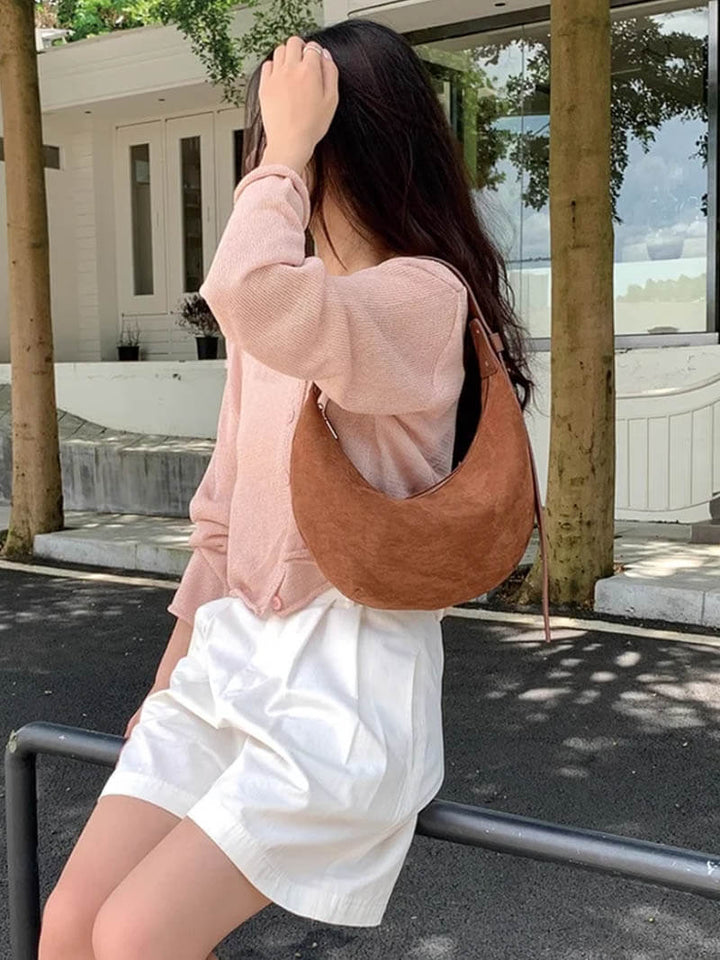 Lene | Suede Half-Moon Bag