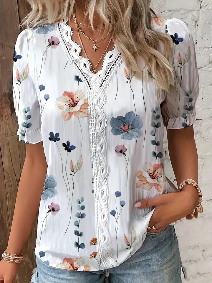 Cecilia™ | V-Neck Cut-Out Jacquard Blouse
