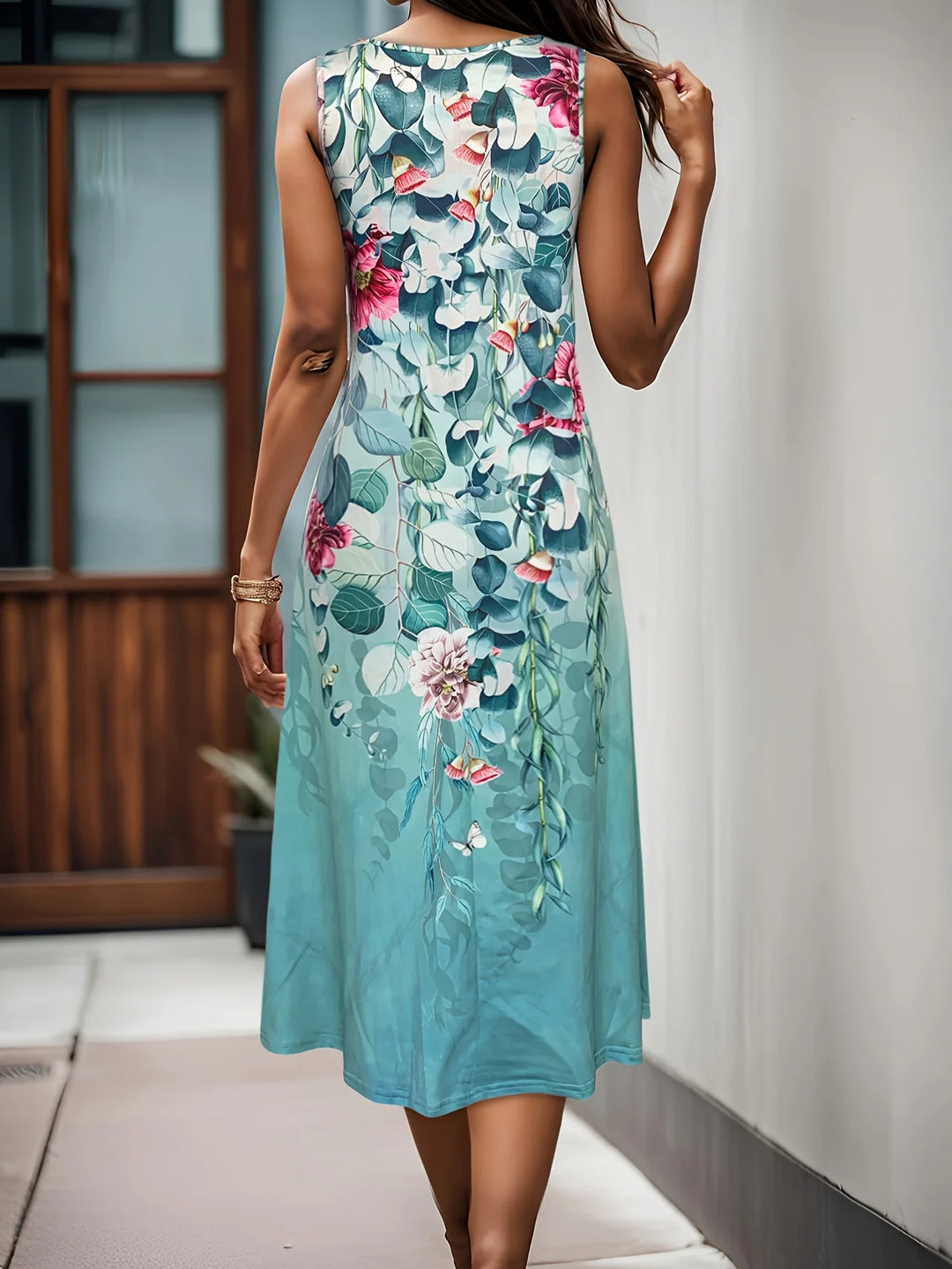 Joelle | Teal Floral A-Line Sundress