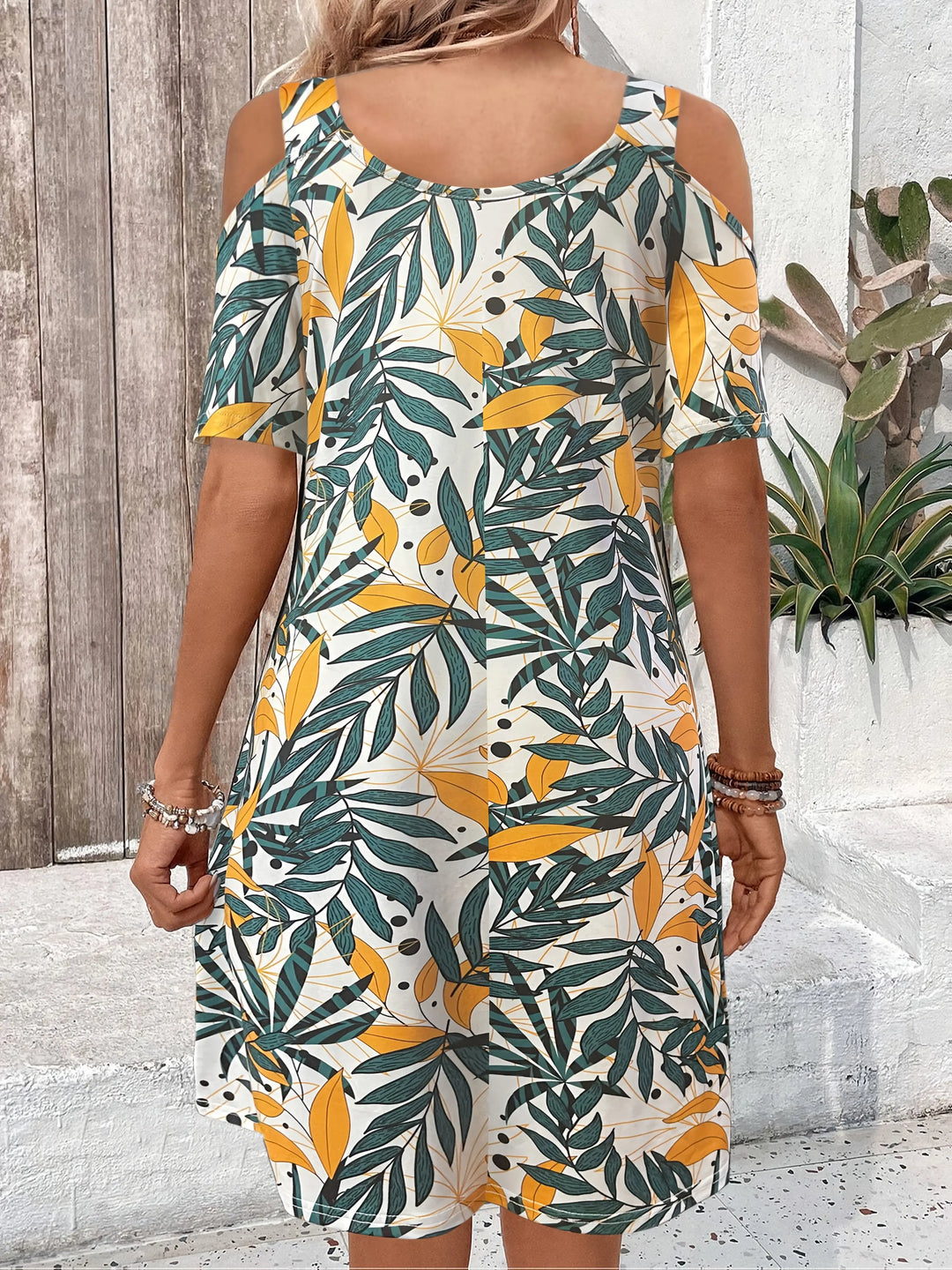 Tessa™ | Tropical Cold-Shoulder Midi Dress