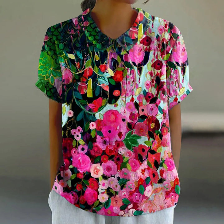 2025 Summer Women's Blouse Casual Print Short Sleeve T-Shirt Fit Lapel Neck Blouse Fashion Trend Button Blouses for Woman Tops