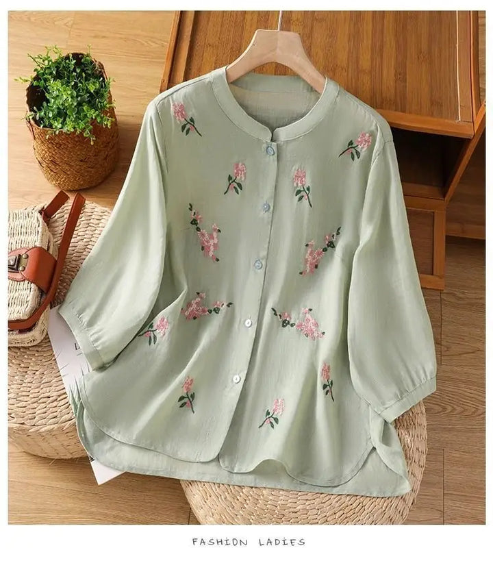 Margot™ | Embroidered Floral Linen Blouse