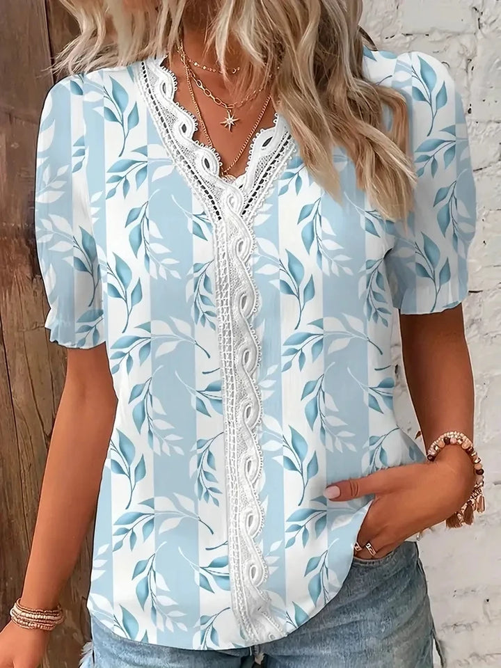 Cecilia™ | V-Neck Cut-Out Jacquard Blouse