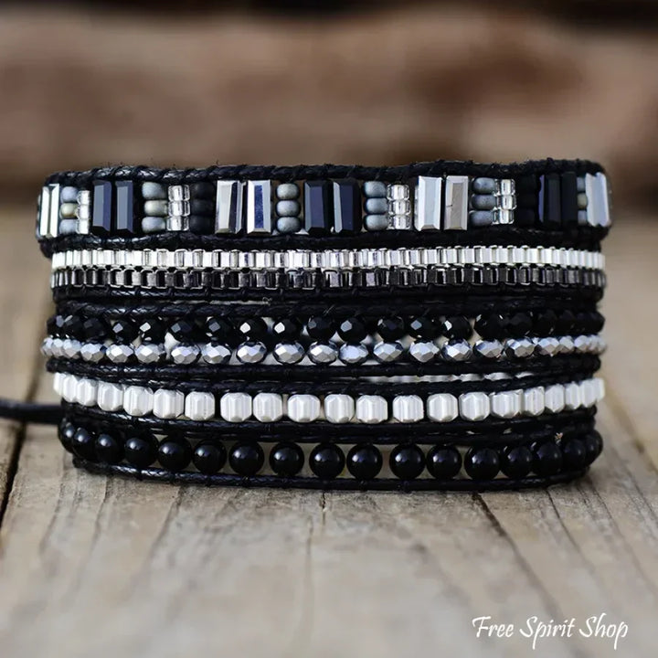Nadia | Black & Silver Beaded Wrap