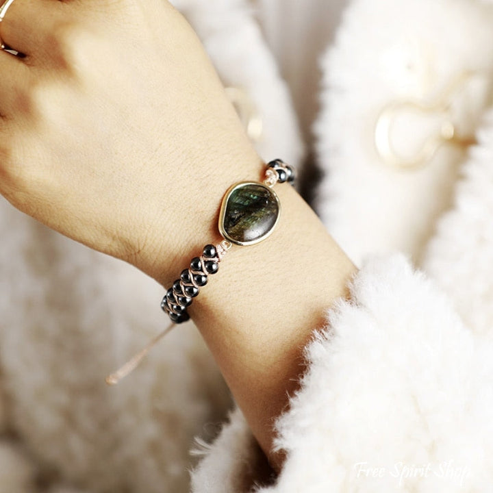 Bel | Hematite & Labradorite Braided Bead