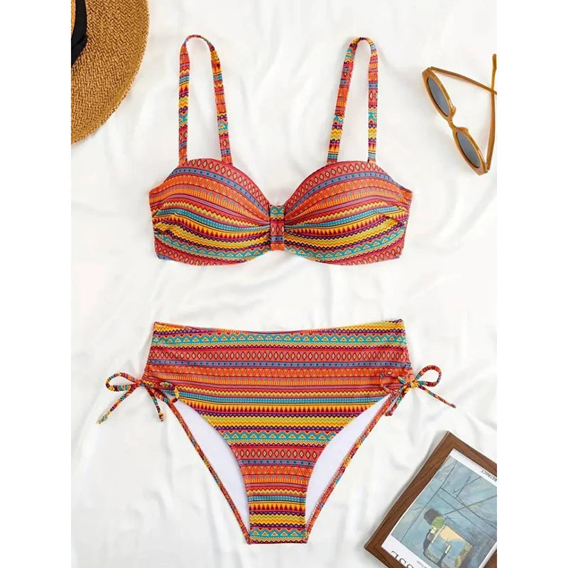 Zara | Striped Side-Tie High Waist Bikini Set