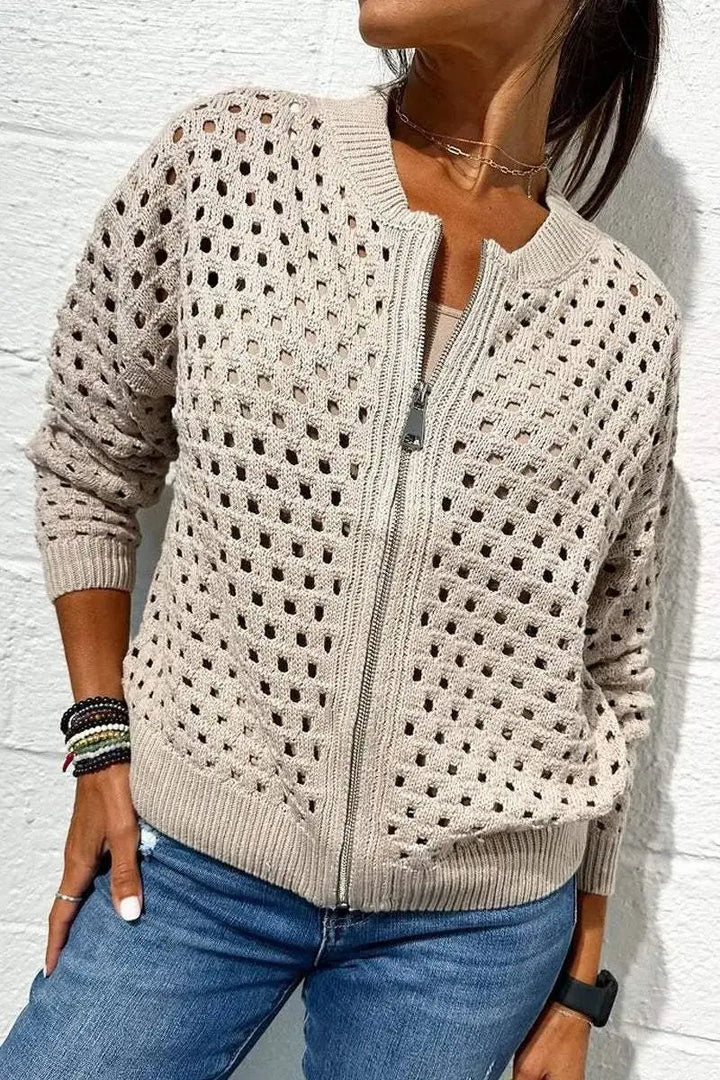 Cobalt | Zip Front Knitted Cardigan