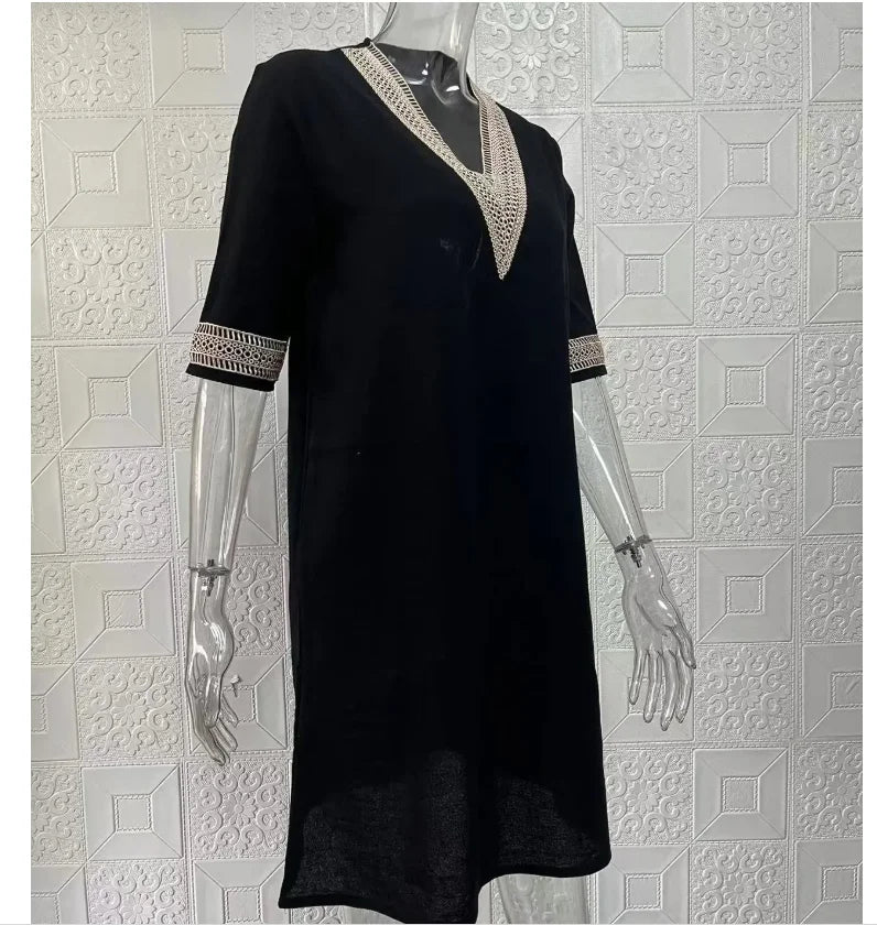 Maeve | Women's Cotton Linen V-Neck Mini Dress