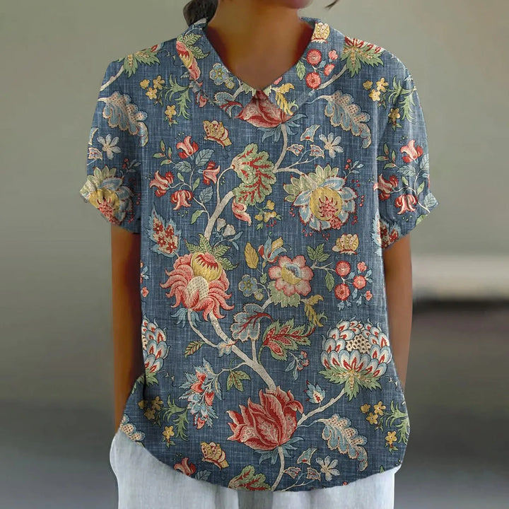 2025 Summer Women's Blouse Casual Print Short Sleeve T-Shirt Fit Lapel Neck Blouse Fashion Trend Button Blouses for Woman Tops