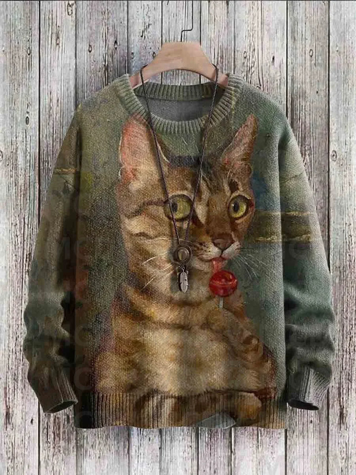 Whiskers | Vintage Cat Print Knit Pullover