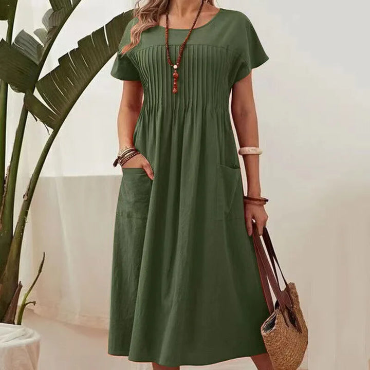 Hazel | Women's Vintage O-Neck Midi Dress