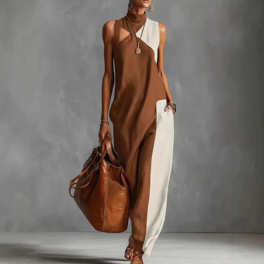Isabeau | Color Block High-Waist Maxi Dress
