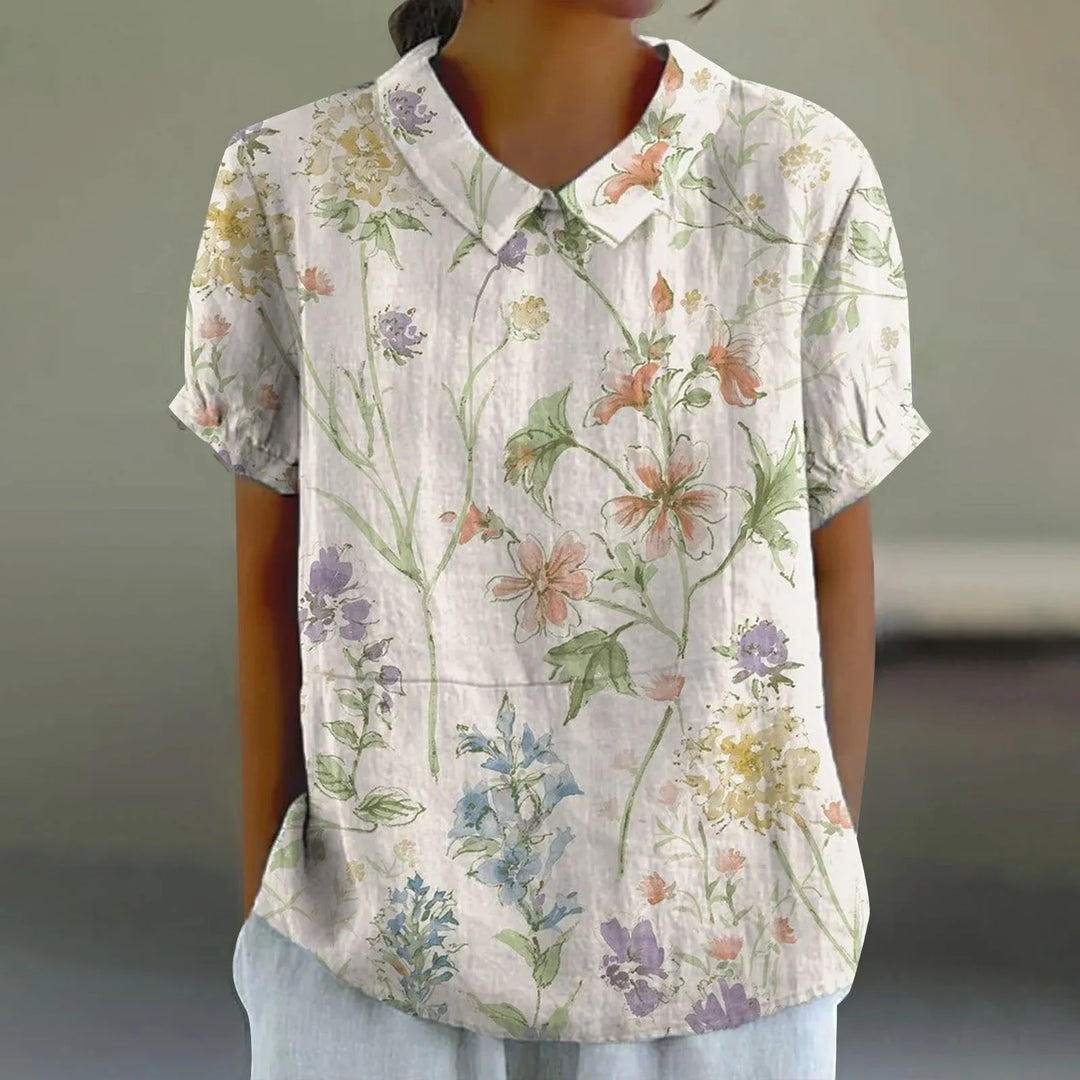 2025 Summer Women's Blouse Casual Print Short Sleeve T-Shirt Fit Lapel Neck Blouse Fashion Trend Button Blouses for Woman Tops