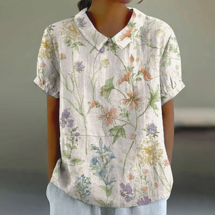 2025 Summer Women's Blouse Casual Print Short Sleeve T-Shirt Fit Lapel Neck Blouse Fashion Trend Button Blouses for Woman Tops