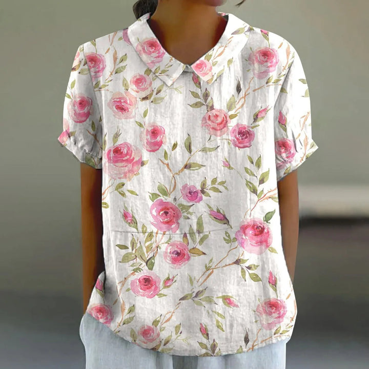 2025 Summer Women's Blouse Casual Print Short Sleeve T-Shirt Fit Lapel Neck Blouse Fashion Trend Button Blouses for Woman Tops