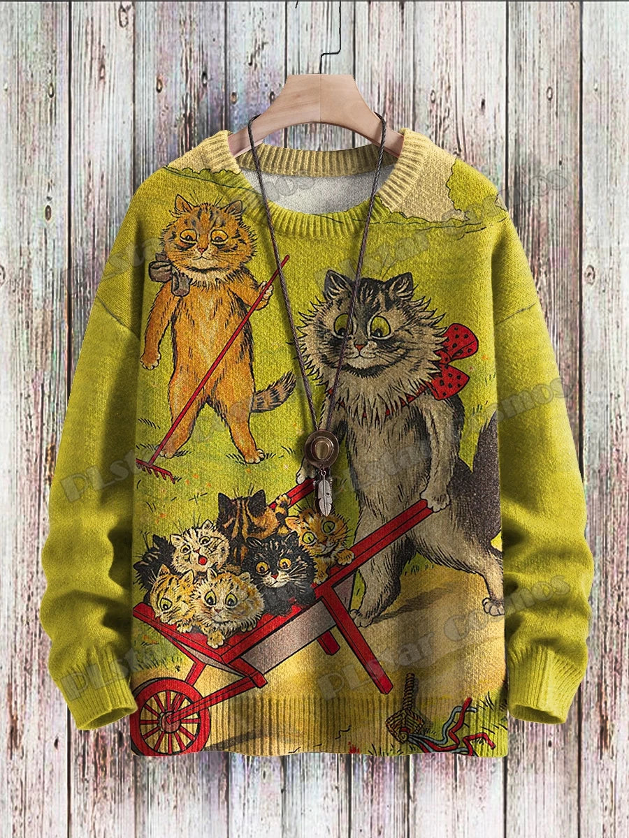 Retro | Fashion Cat 3D Knit Pullover