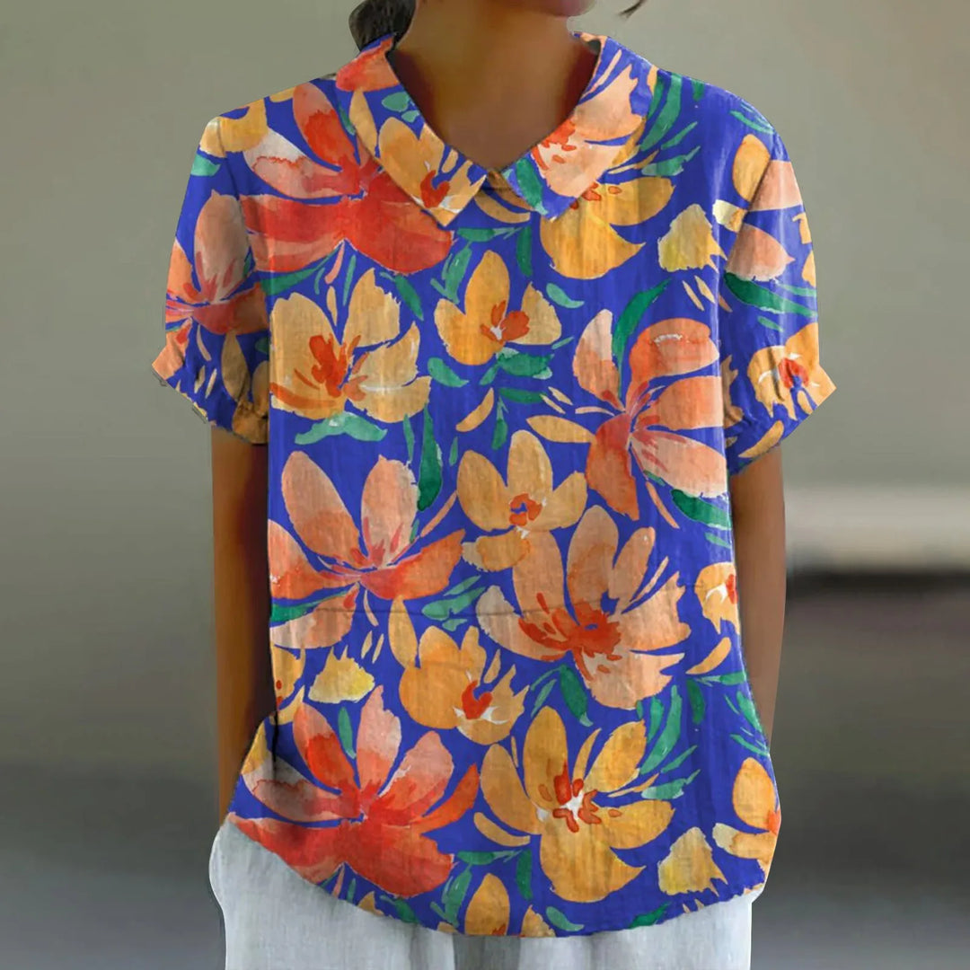 2025 Summer Women's Blouse Casual Print Short Sleeve T-Shirt Fit Lapel Neck Blouse Fashion Trend Button Blouses for Woman Tops