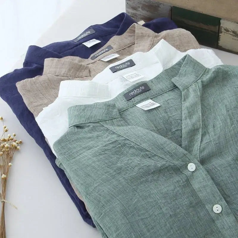 Yuna™ | Stand-Collar Linen Blouse
