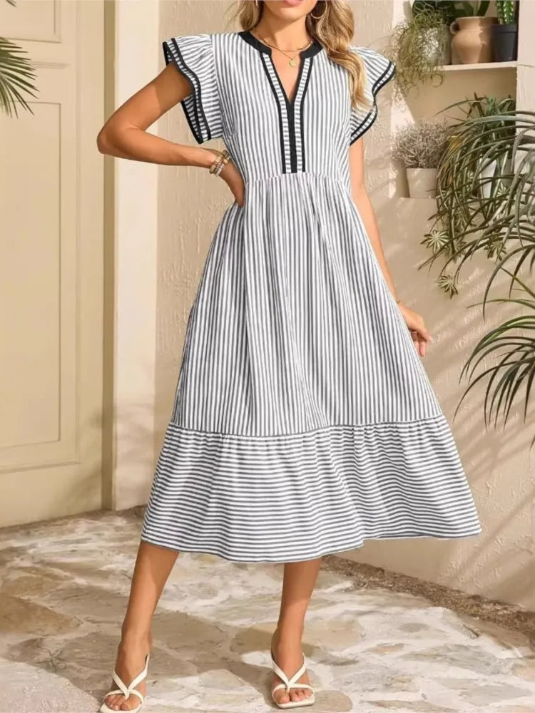 Delphine | Women's V-Neck Ruffle Maxi Dress