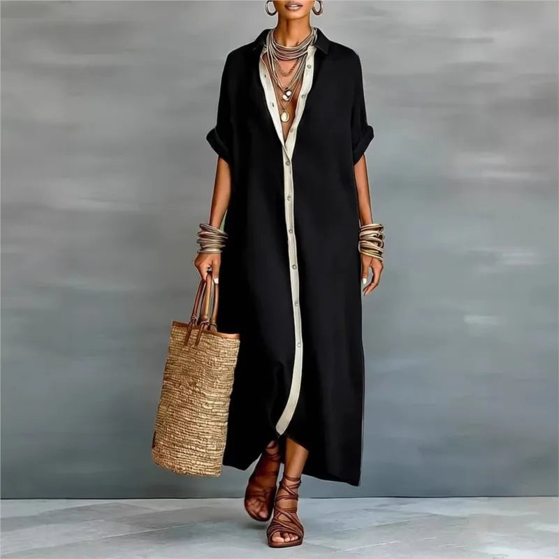 Rosalind™ | Elegant Button-Down Linen Shirt Dress
