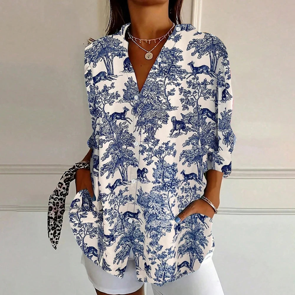 Nora | Crushed Print Button-Down Shirt